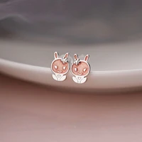s925 full body sterling silver mini cute pink rabbit earrings simple and versatile niche design earrings