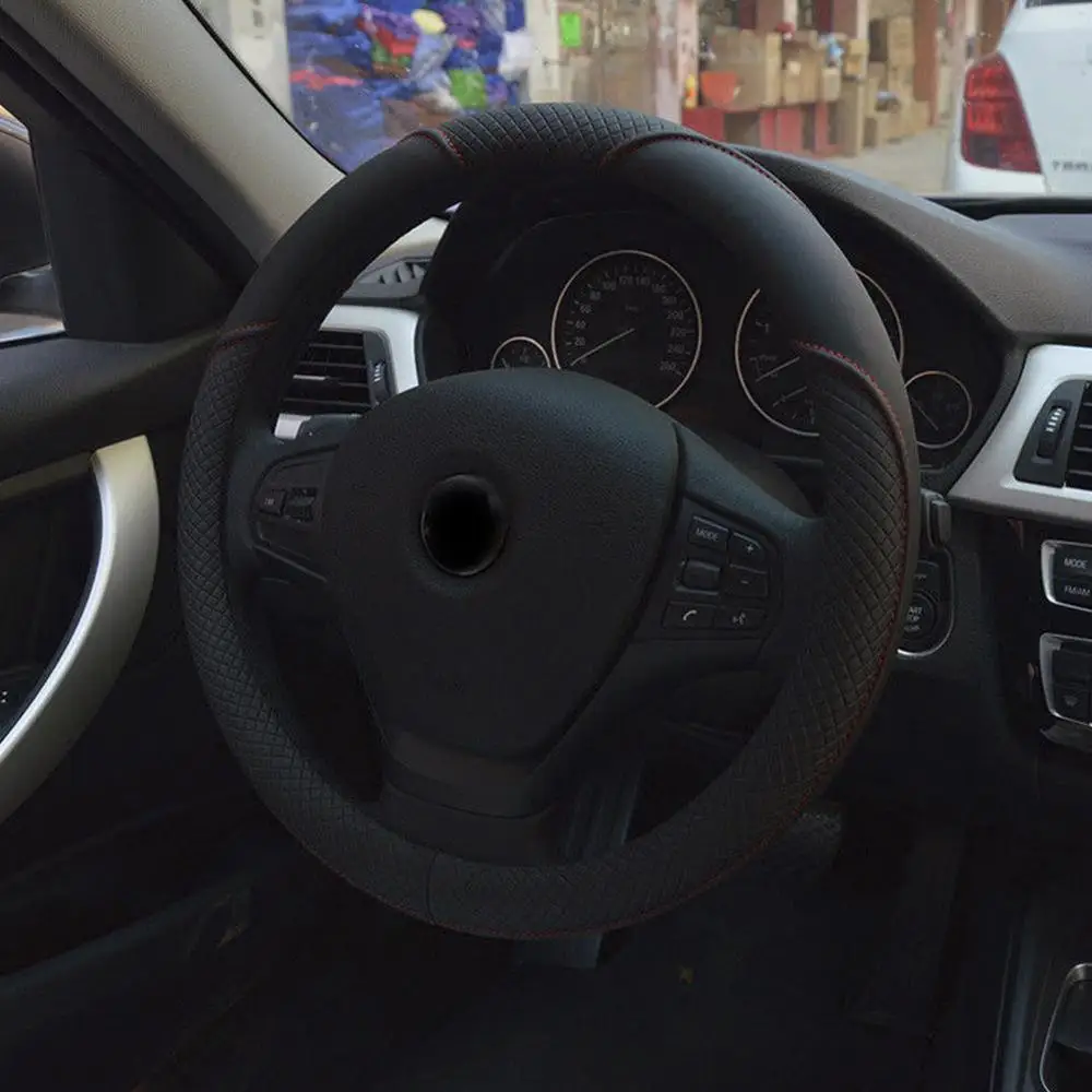 Оплетка на руль чехол для руля 38 см из искусственной кожи с иглами и ниткой |