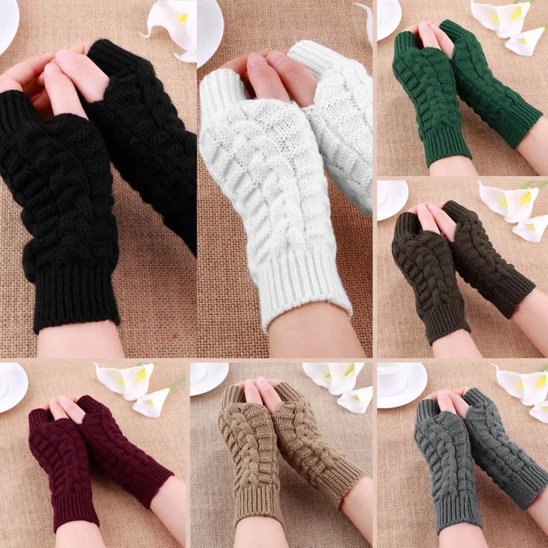Модные вязаные зимние перчатки унисекс без пальцев для мужчин и женщин мягкие