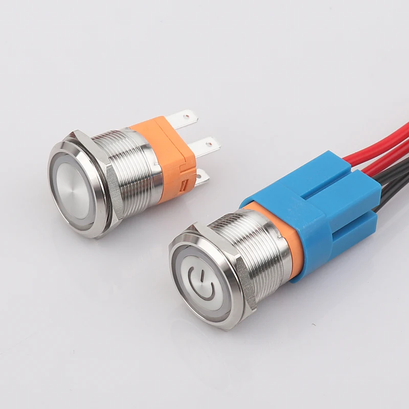Мощный водонепроницаемый IP67 кнопочный переключатель со светодиодом 22 мм 15 А 12 В 24