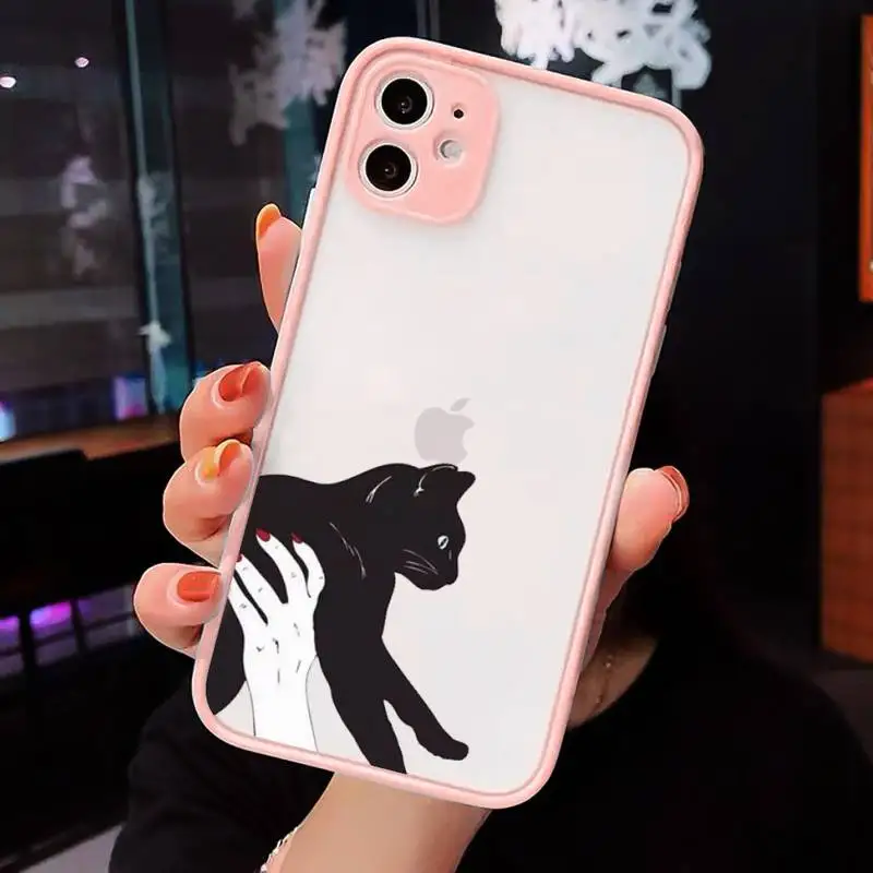 

Cute animal black cat Phone Cases matte transparent For iphone 7 8 11 12 plus mini x xs xr pro max cover