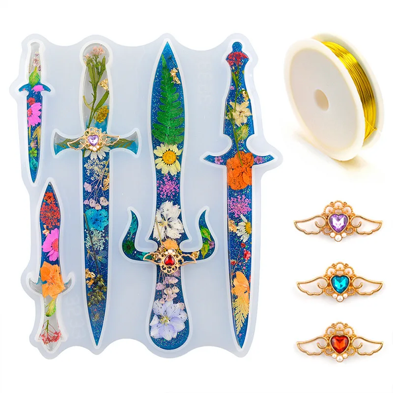 

DIY Crystal Epoxy Jewelry Keychain Pendant Silicone Jewelry Ornaments Dagger Resin Sword Abrasives Epoxy Mold