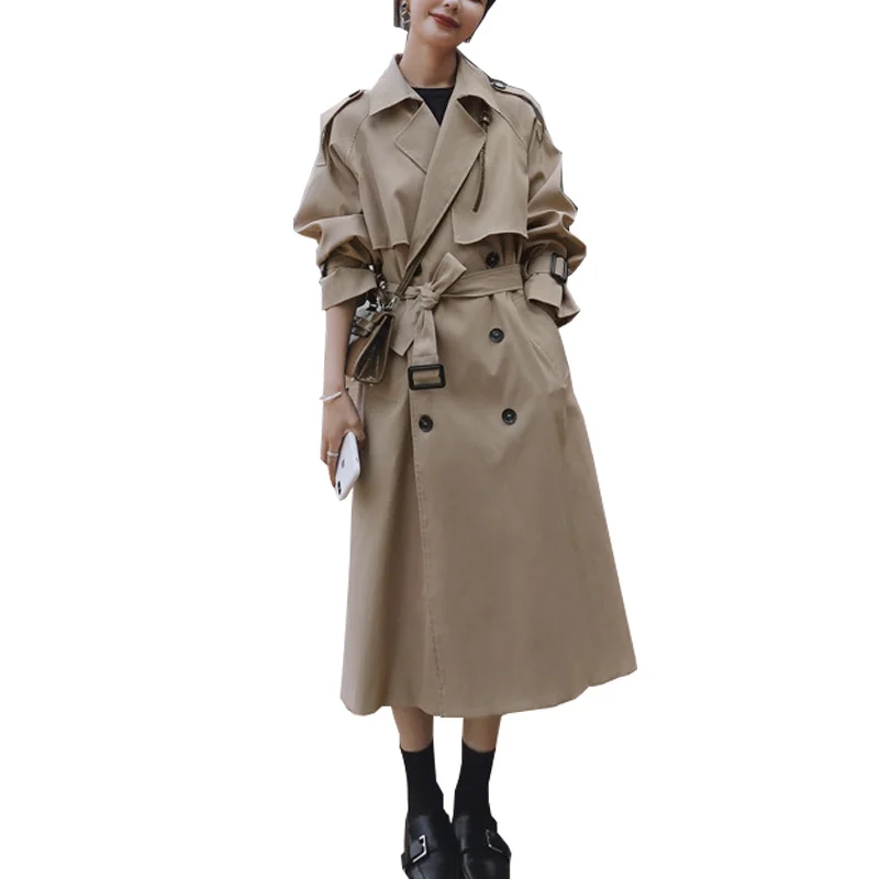 

2021 Autumn Women Trench Coat With Belt Women Clothes Blue Coat Casaco Feminino Harajuku Abrigo Mujer Long Trench Femme
