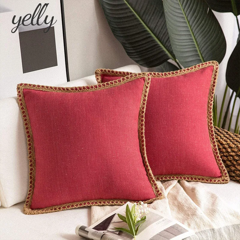 

45*45 см, окантовка из пеньковой веревки, средней пеньковой оборки, чехол для подушки, льняная окантовка, наволочка для подушки, украшение для ...