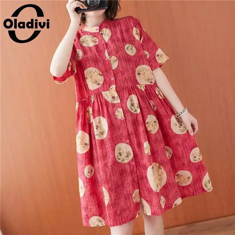 

Платье-рубашка Oladivi женское с коротким рукавом, модная повседневная длинная туника с принтом, средней длины, на лето, 2021