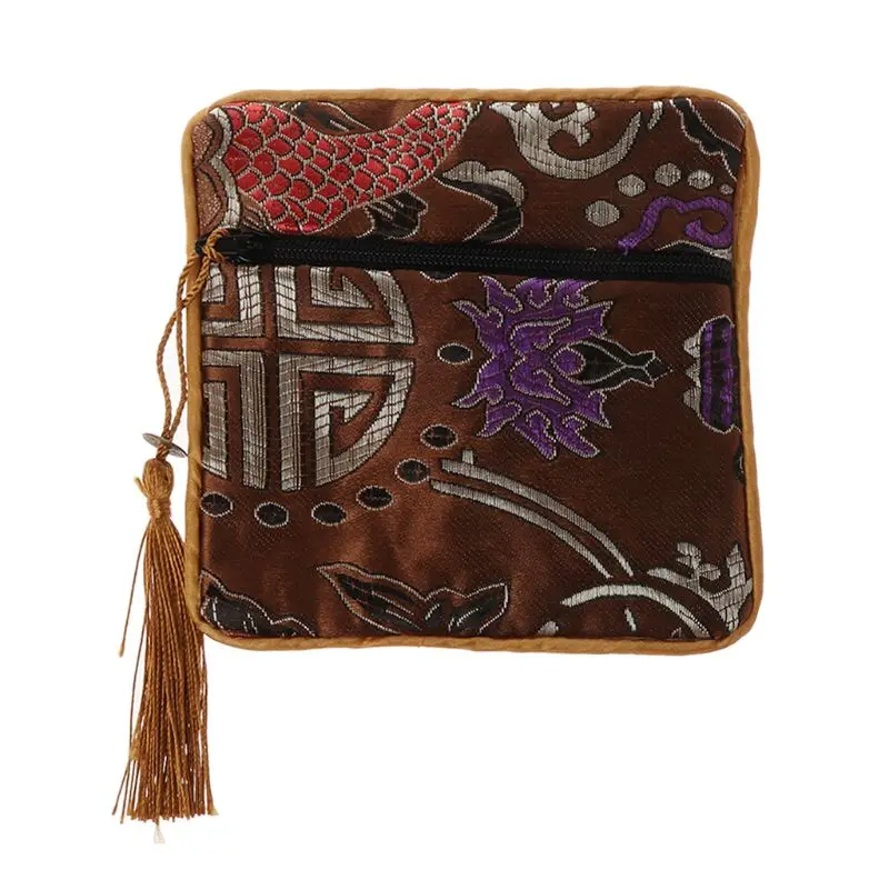 Classic Chinese Embroidery Jewelry Bag Organizer Silk Tassel Traditional Pouch - Цвет: Khaki