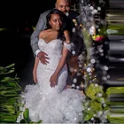Женское свадебное платье с юбкой-годе It's yiiya, белое кружевное платье с открытыми плечами и оборками на спине на лето 2019