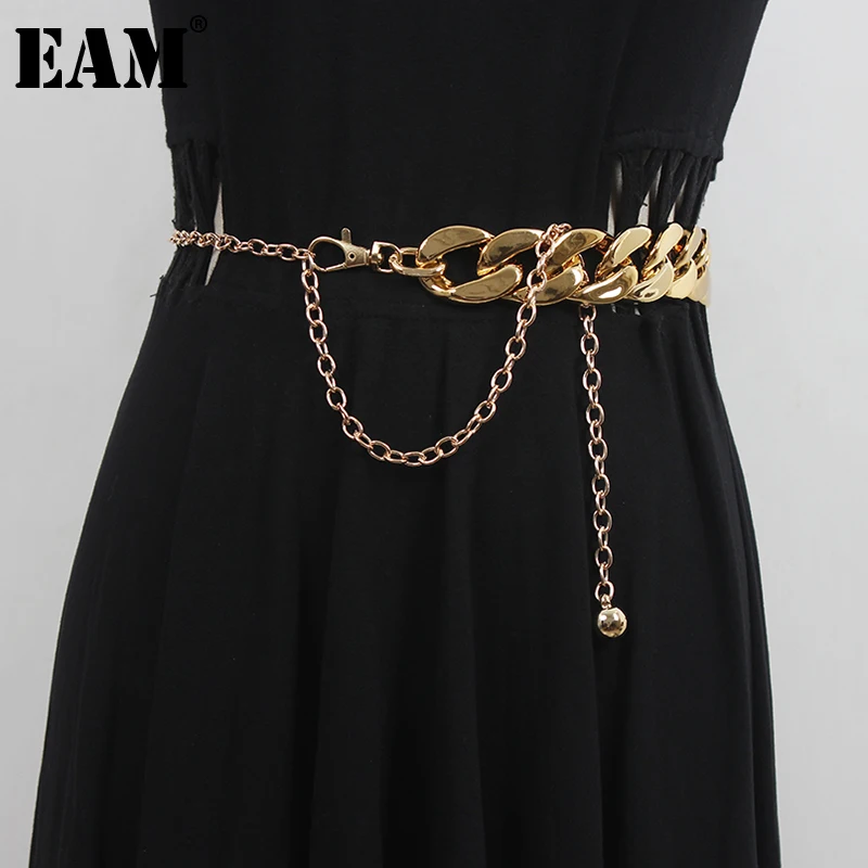 

[EAM] Gold Metal Chain Irregular Thick Long Belt Personality Women New Fashion Tide All-match Spring Autumn 2022 1DD8427