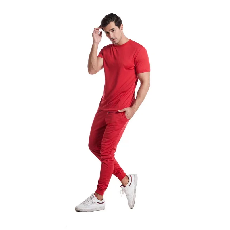 

2021 New Men's Sportswear Suit Cotton Fast Drying Gym Fitness Running Suit Fashion Short Sleeve T-shirt + Jogging
