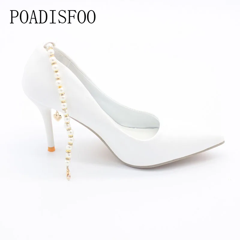 COWCOM 10cm Thin Heels Women Shoes Sexy Pointed White Pumps Pearl Sandals Ladies LSS-9996 | Обувь