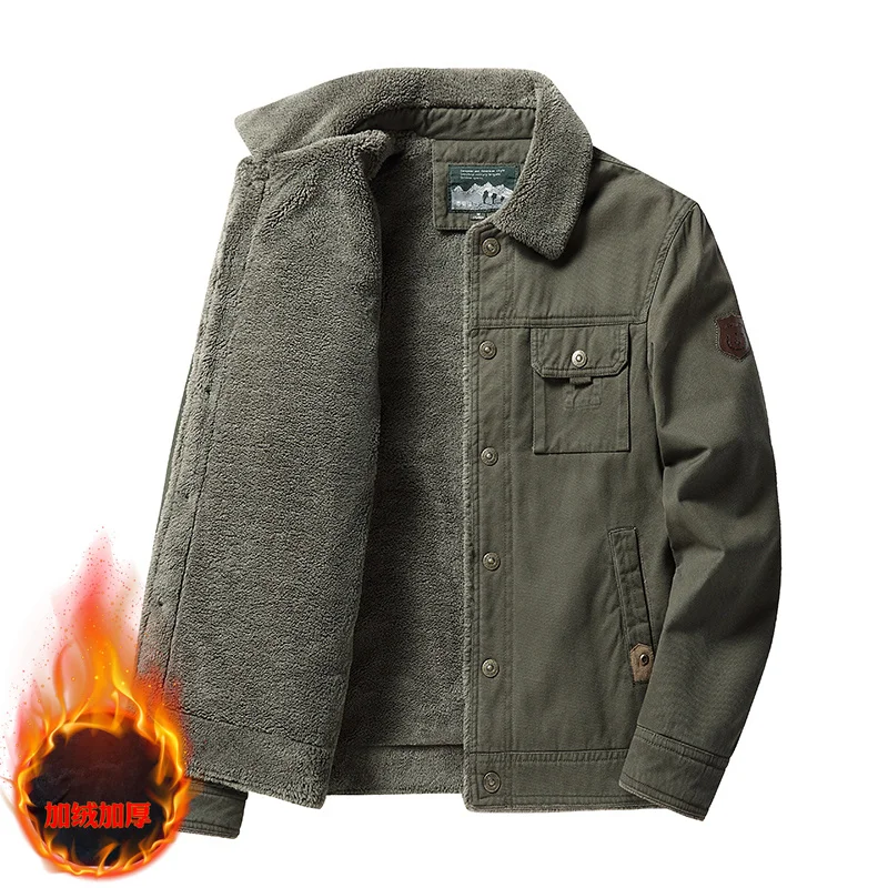 Мужская теплая куртка-бомбер на флисе цвета хаки | одежда