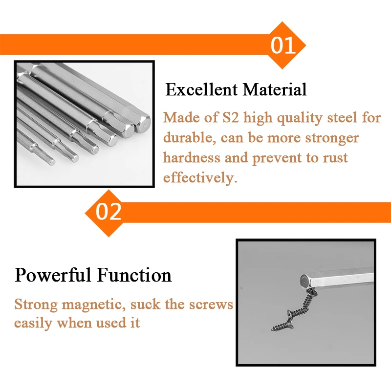 6Pcs 75mm Allen Wrench Drill Bit Set S2 Steel Magnetic Hex Inner Hexagon Head Screwdriver | Инструменты