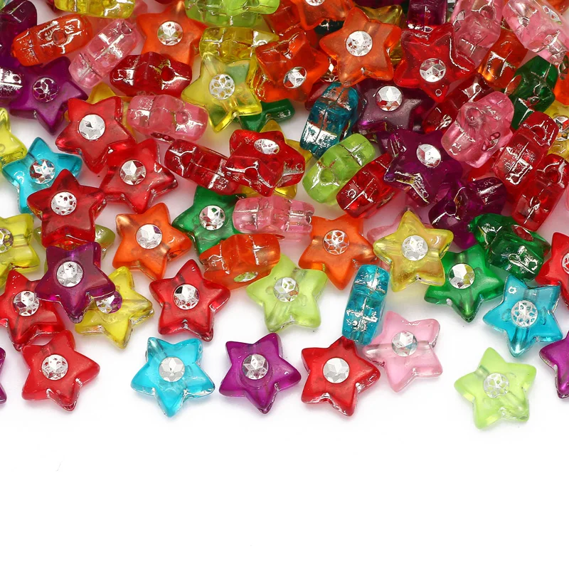 

9mm 100pcs Mixed Transparent Colored Five-pointed Star Shape Acrylic Loose Spacer Beads For Jewelry Making DIY Handmade Supplies