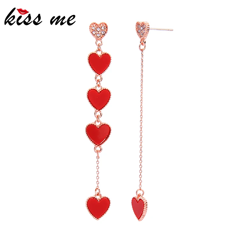 kissme Asymmetric Unique Red Acrylic Crystal Little Hearts Long Dangle Earrings For Women Gifts Rose Gold Color Fashion Jewelry | Украшения