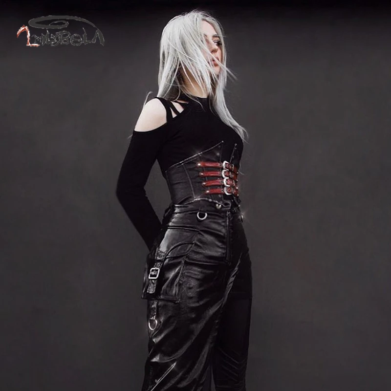 Imily Готическая футболка женская сексуальная с открытыми плечами открытая