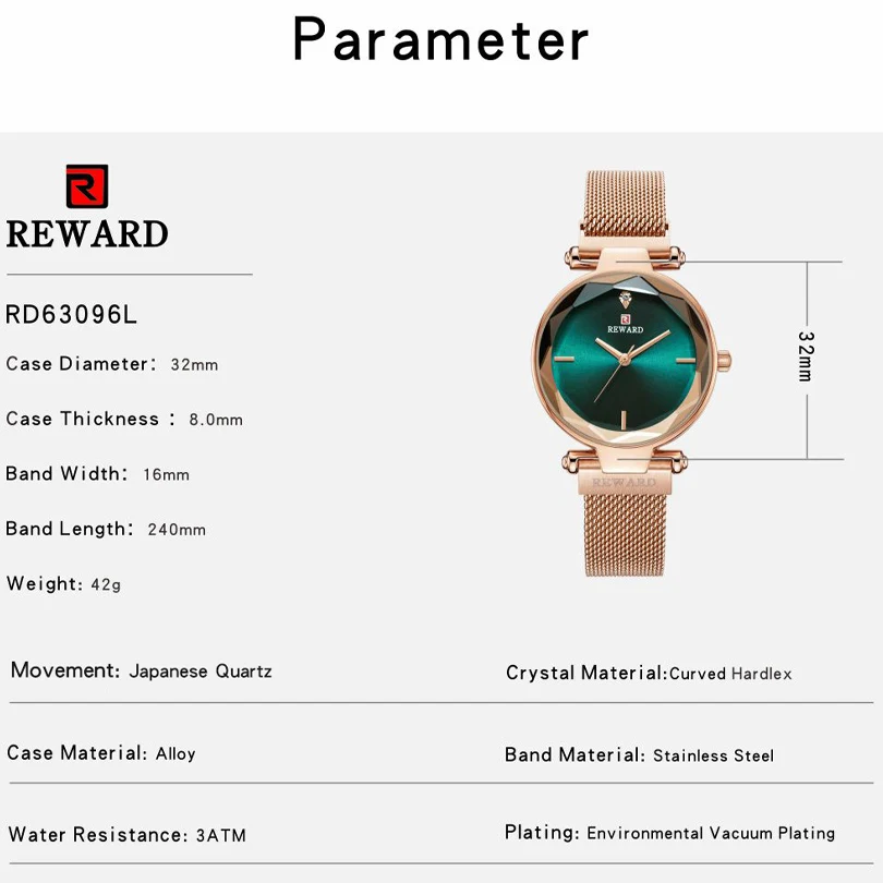 

REWARD 5Color Mesh Stainless Steel Blue Watches Women Top Brand Luxury Casual Clock Ladies Wrist Watch Lady Relogio Feminino