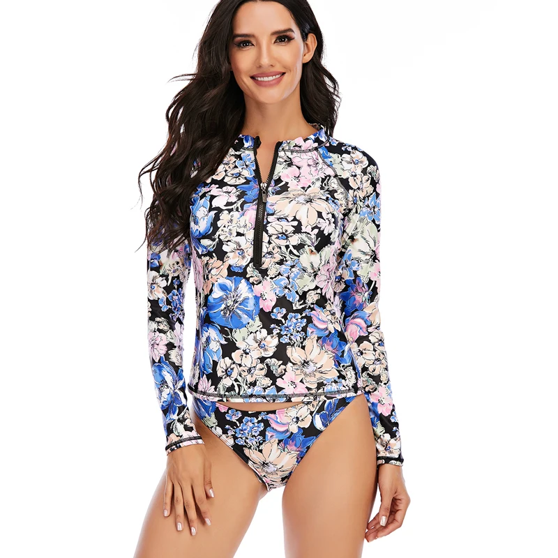 Купальник с принтом бикини женский купальник длинным рукавом из двух частей для