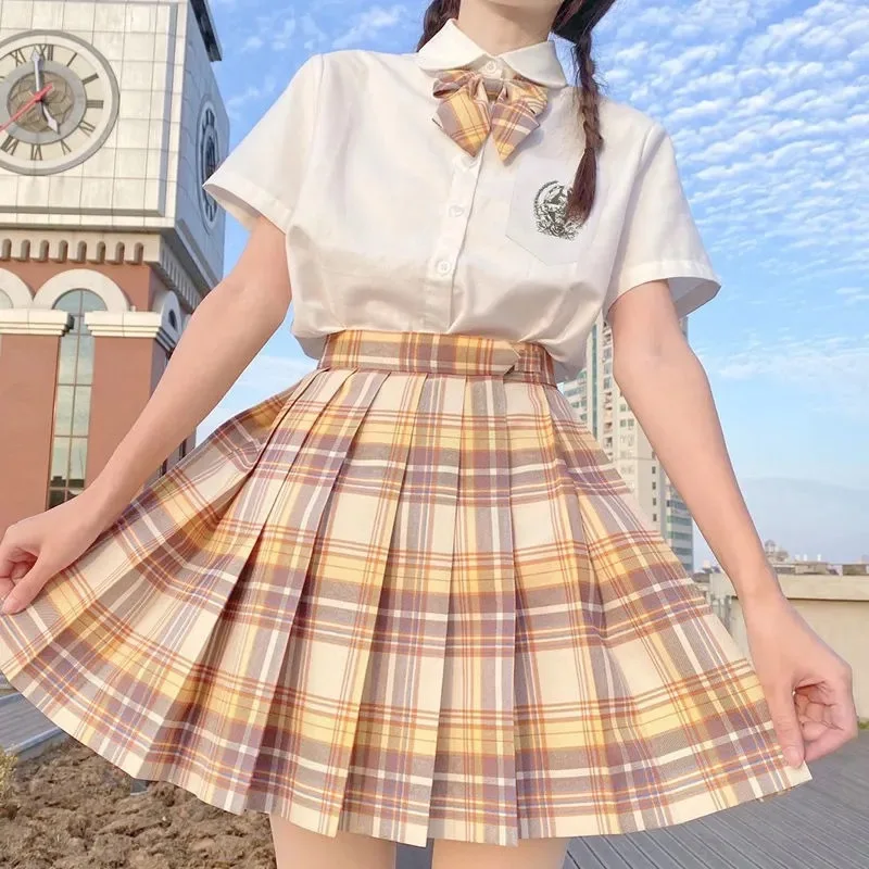 JK School Girl Uniform Pleated Skirts Japanese High Waist A-Line Plaid Skirt Sexy Uniforms for Woman Full set |