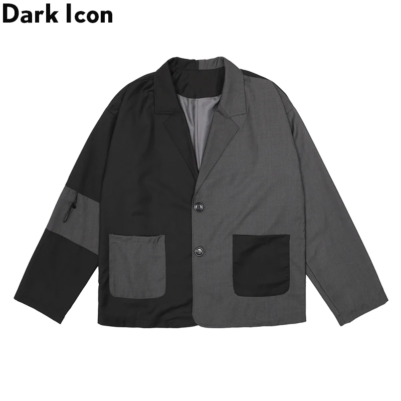 Темный значок цветной блок уличный модный блейзер мужской лоскутный пиджак