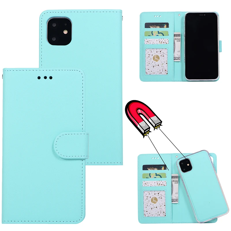 10 шт. 2 в 1 Магнитный съемный кожаный чехол-бумажник для iPhone 12 Mini 11 Pro Max XS XR X 8 7 6 Plus SE