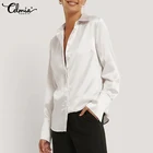 Женская рубашка с воротником с отложным воротником, с длинным рукавом, элегантная Свободная рубашка для вечеринок, топы большого размера на пуговицах, шелковая атласная блузка