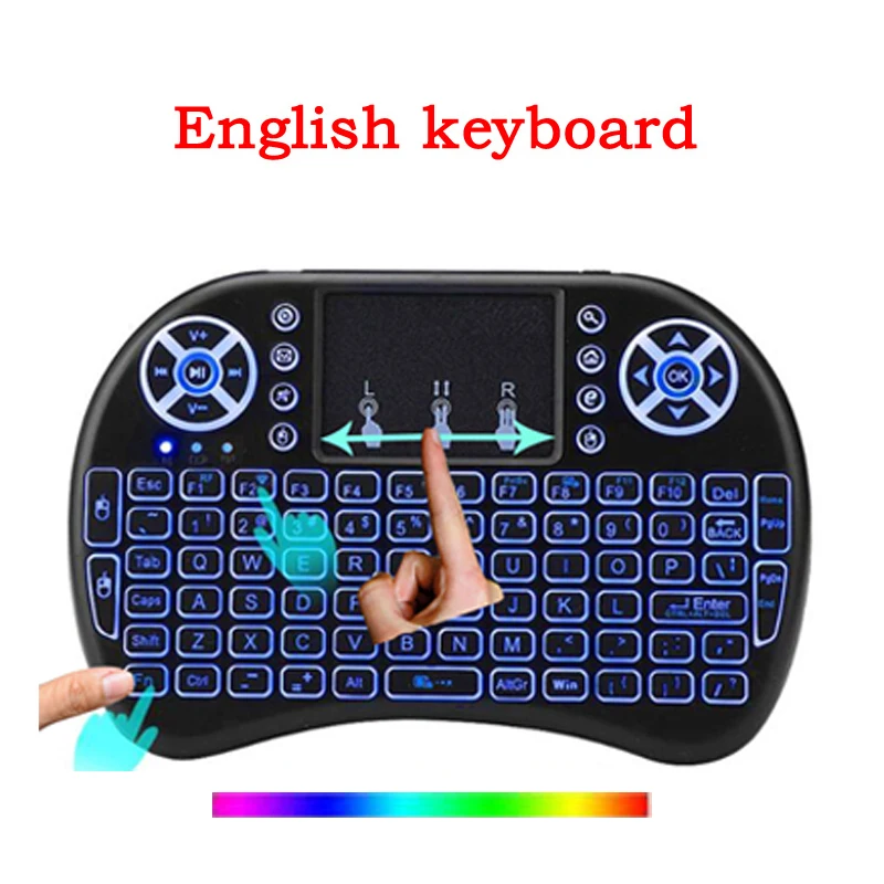English keyboard Мини беспроводная клавиатура с подсветкой Мультимедийные кнопки дистанционного управления и ПК игровой тачпад управления, для ПК Pad Android tv Box Smart tv - Цвет: English keyboard