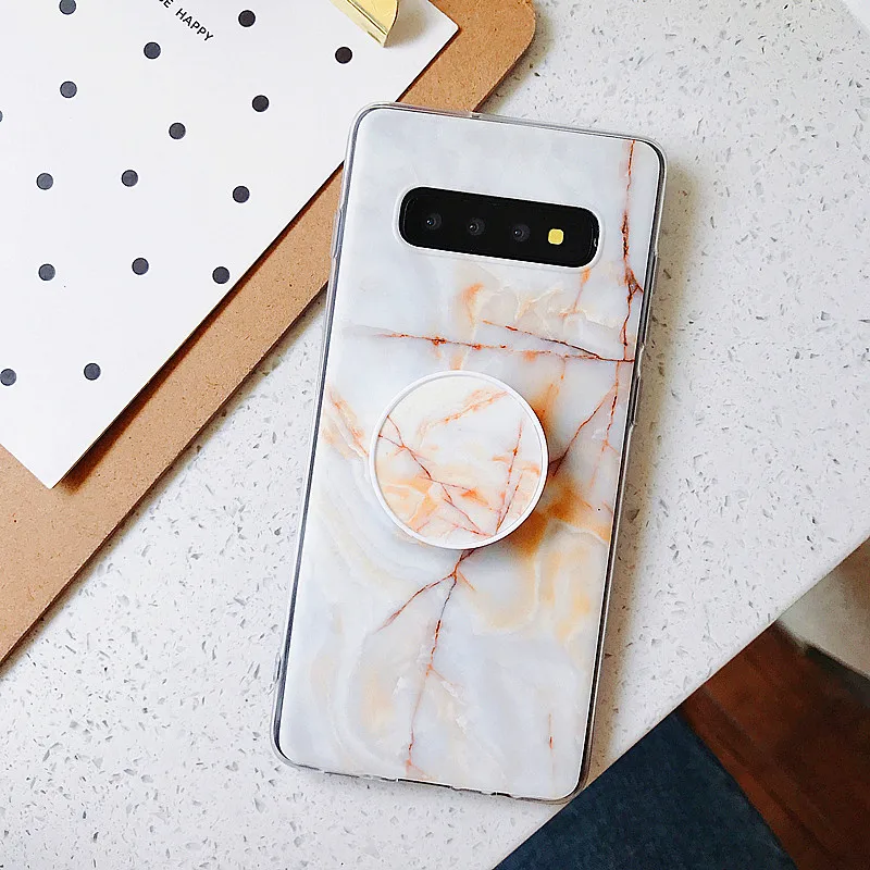 Роскошный матовый мраморный милый чехол для samsung Galaxy S10e S10 S9 S8 Plus Note 9 8 S7 Edge Мягкий силиконовый чехол с держателем