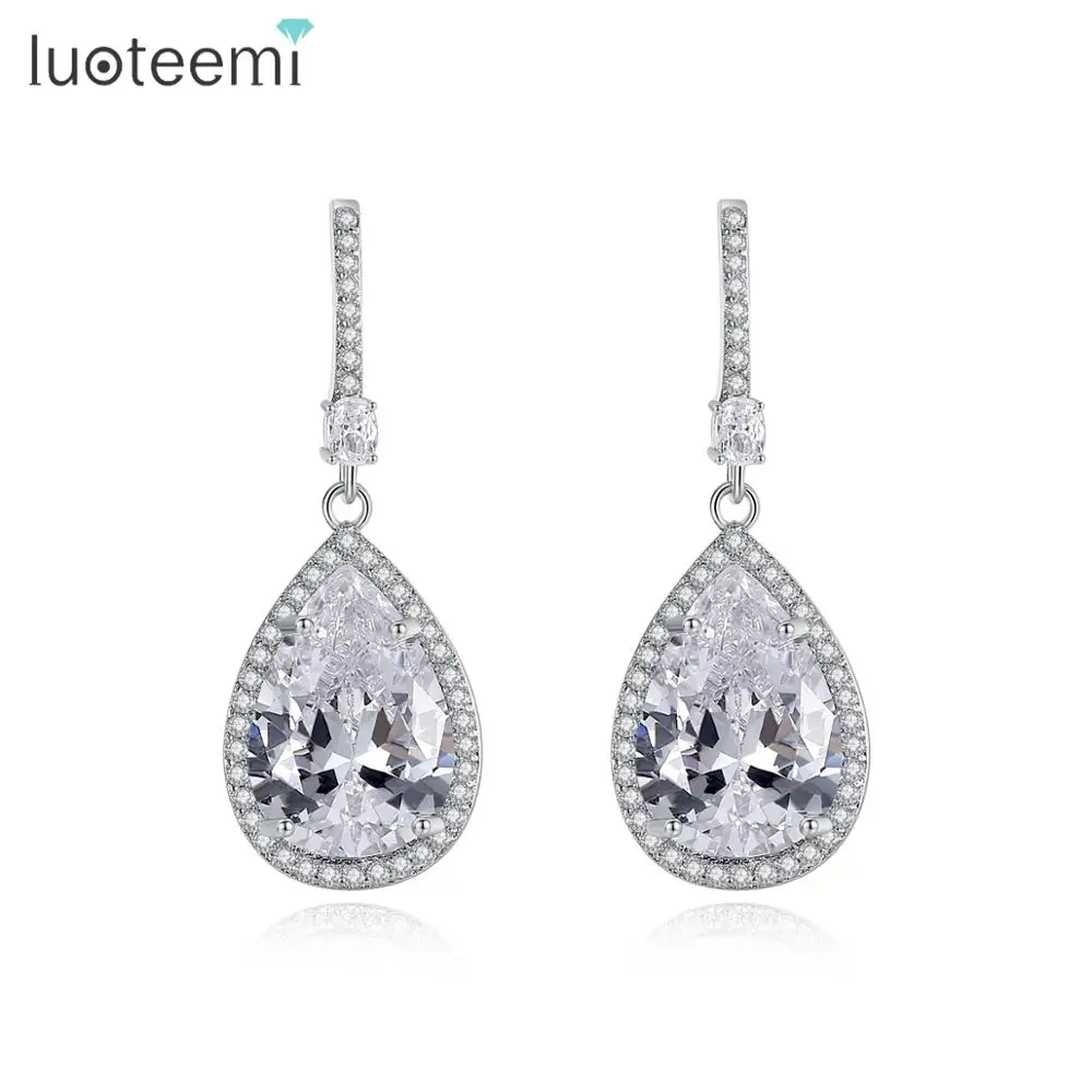 LUOTEEMI Роскошные Длинные большие серьги в форме капли воды для женщин Свадебные