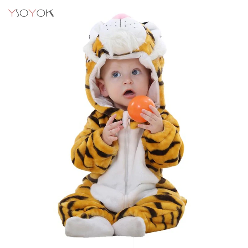 Детские комбинезоны одежда для девочек с тигром мультяшная Пижама новорожденных