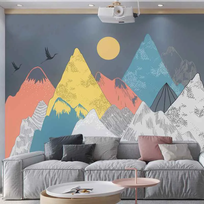 

Креативные цветные наклейки на стену с изображением гор заката, леса, племени, гостиной, настенные наклейки, виниловые художественные обои, ...