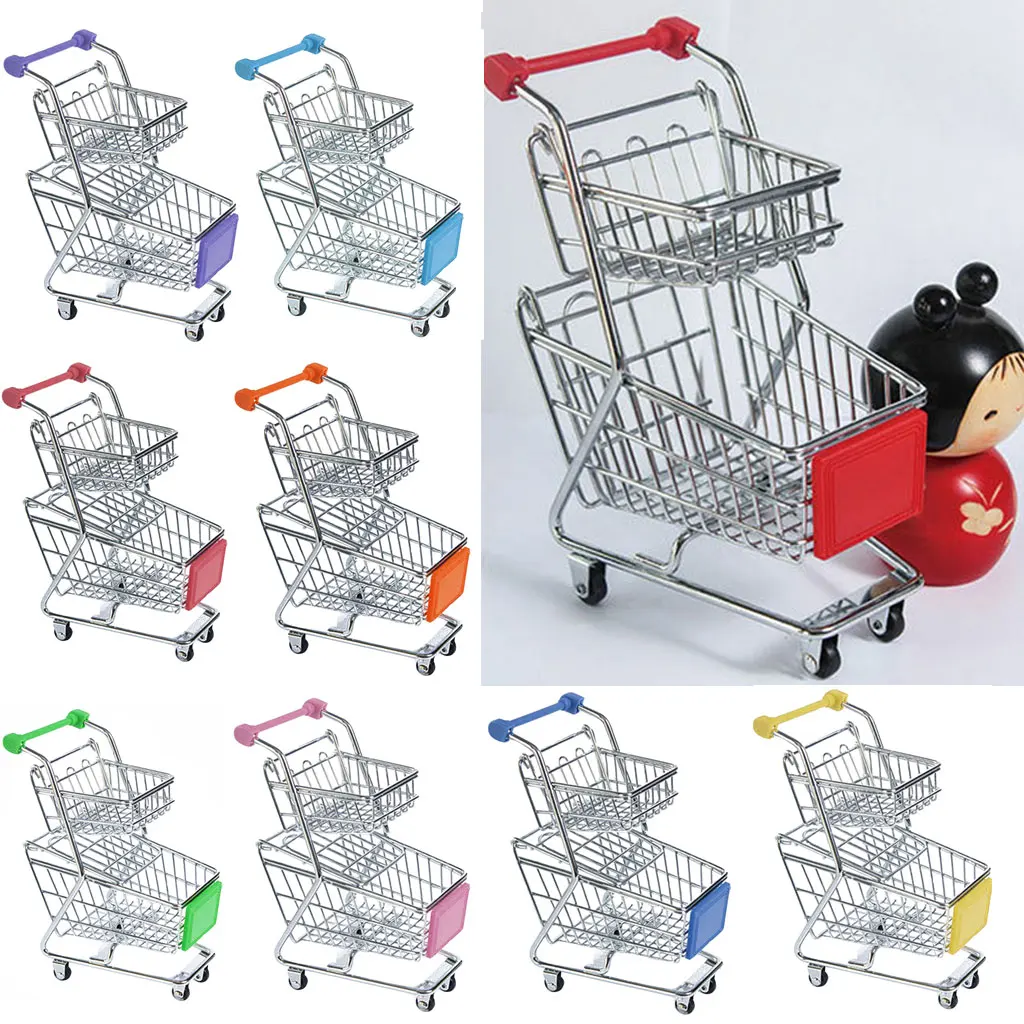 

4xMini Double Tier Shopping Cart Trolley Toy Red
