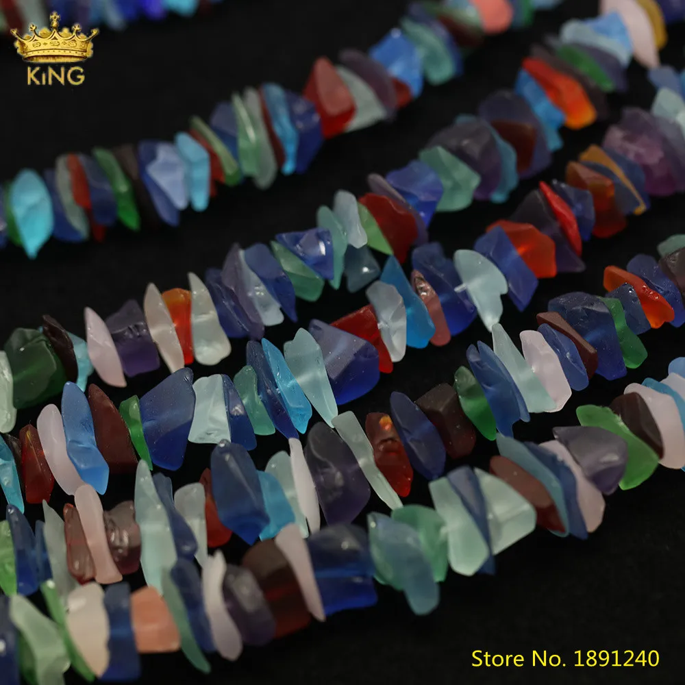 15.5Inch/Strand Natural Rainbow Color Matted Glass Nugget Chip Loose Beads Pendant Jewelry Drilled Charms For Necklace DIY | Украшения и
