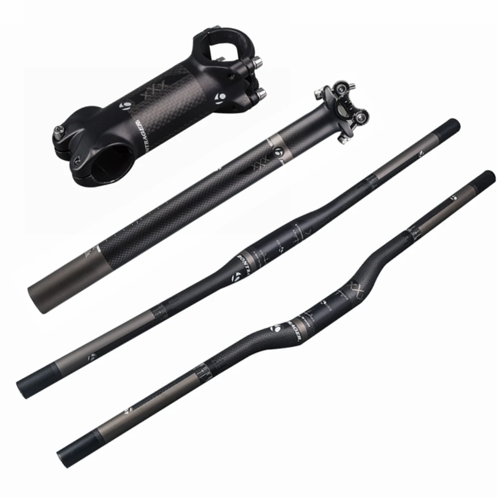 

Cycling Handlebars Sets XXX Parts Carbon Fibre Bike Mountain Bicycle Flat or Rise Handlebar + Stem + SeatPost