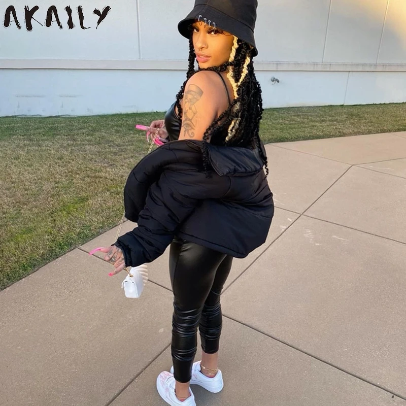 

Akaily Summer Streetwear PU Leather Jumpsuit Women Sleeveless Strap Backless Bodycon Female Jumpsuit Slim Leather Jumpsuit 2021