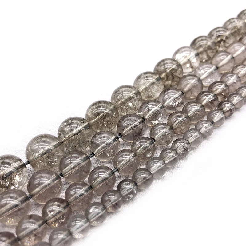 

Natural Stone Black Cracked Crystal Stone Beads 15" Strand 6 8 10 12 14MM Pick Size For Jewelry Making