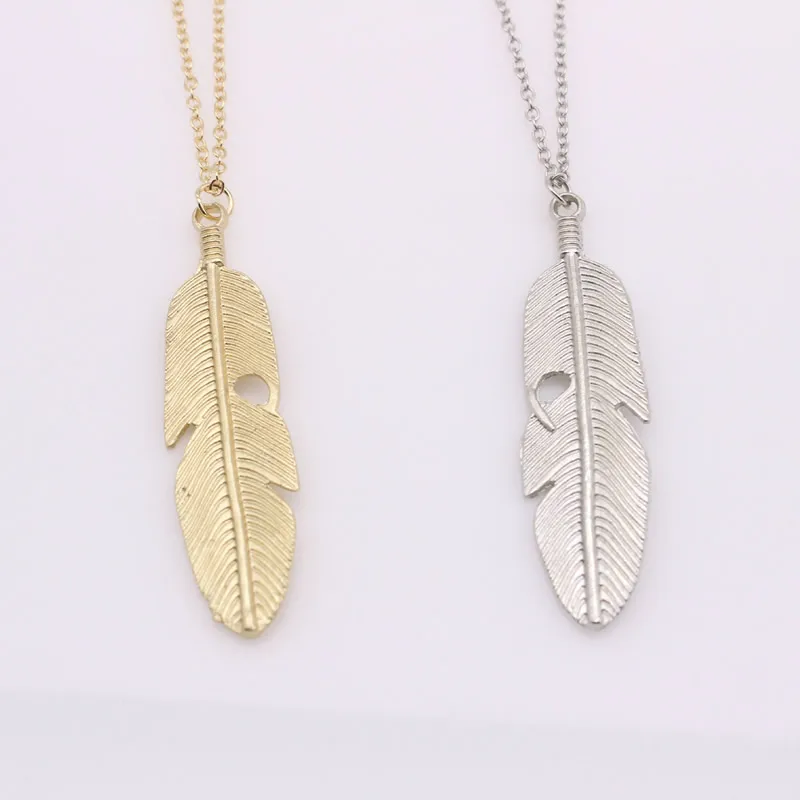 Простая Классическая Подвеска на ожерелье с перьями длинная цепочка для свитера