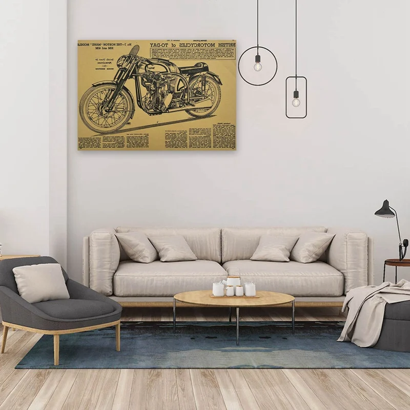 Натикальный двигатель самолета мотоцикла ракетных гонок дизайн ретро крафтовый бумажный плакат скетч домашний винтажный декоративная живопись настенная наклейка.