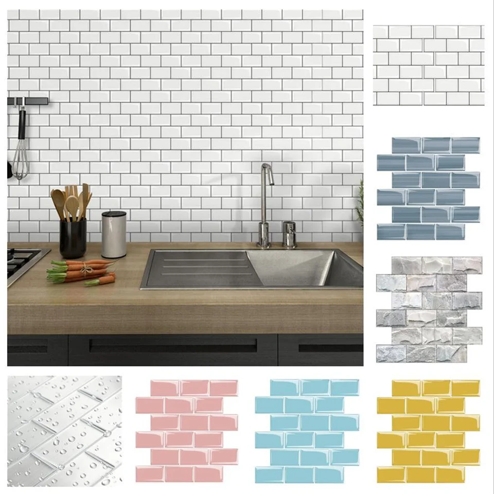 Thickened 3D Tile Wall Stickers Kitchen Adhesive Tiles Simple White Sticker Waterproof Bathroom Wallpaper Decal Home Decor |
