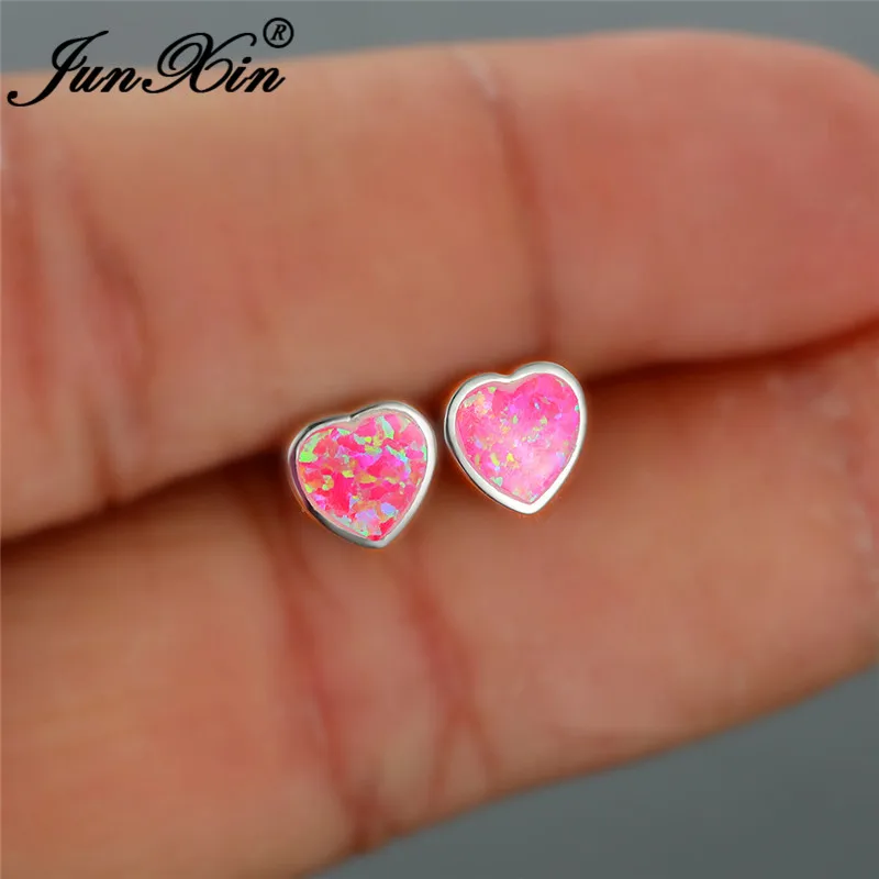 Милое сердце серьги со шпилькой для женщин розового цвета огненный опал кольцо