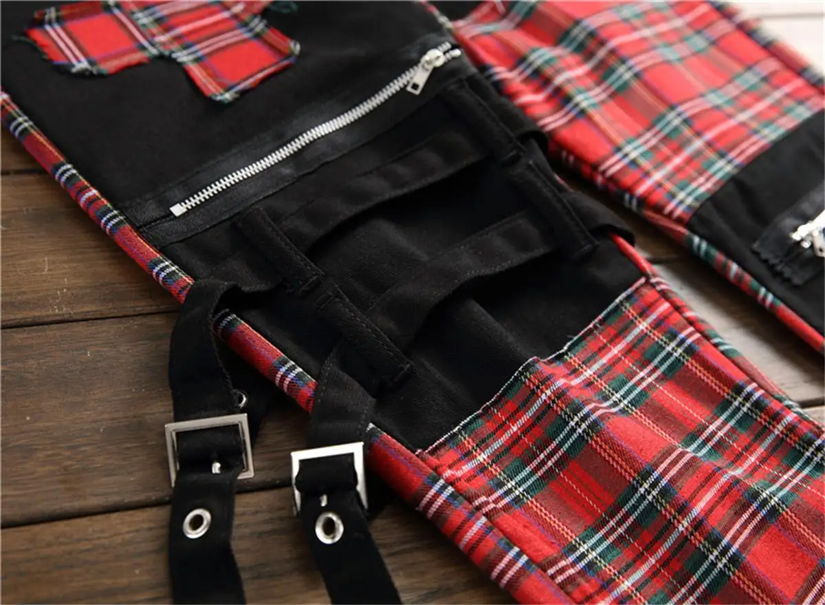 Color Matching Casual Men's Trousers Stretch Footwear Black Printed Pants Punk  Denim