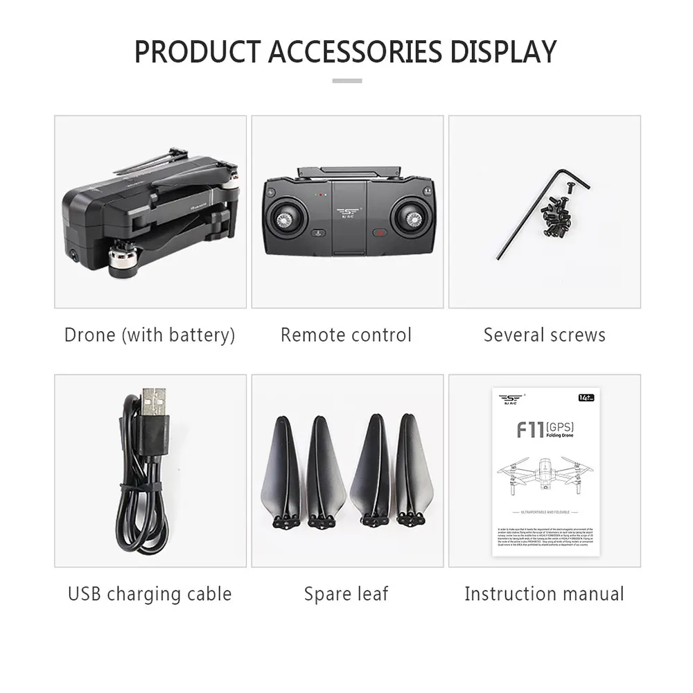 black SJRC F11GPS Дрон профессиональный 5G Wi-Fi FPV 1080P HD камера слежения за мной RC Квадрокоптер долгое время полета складной Дрон - Цвет: black