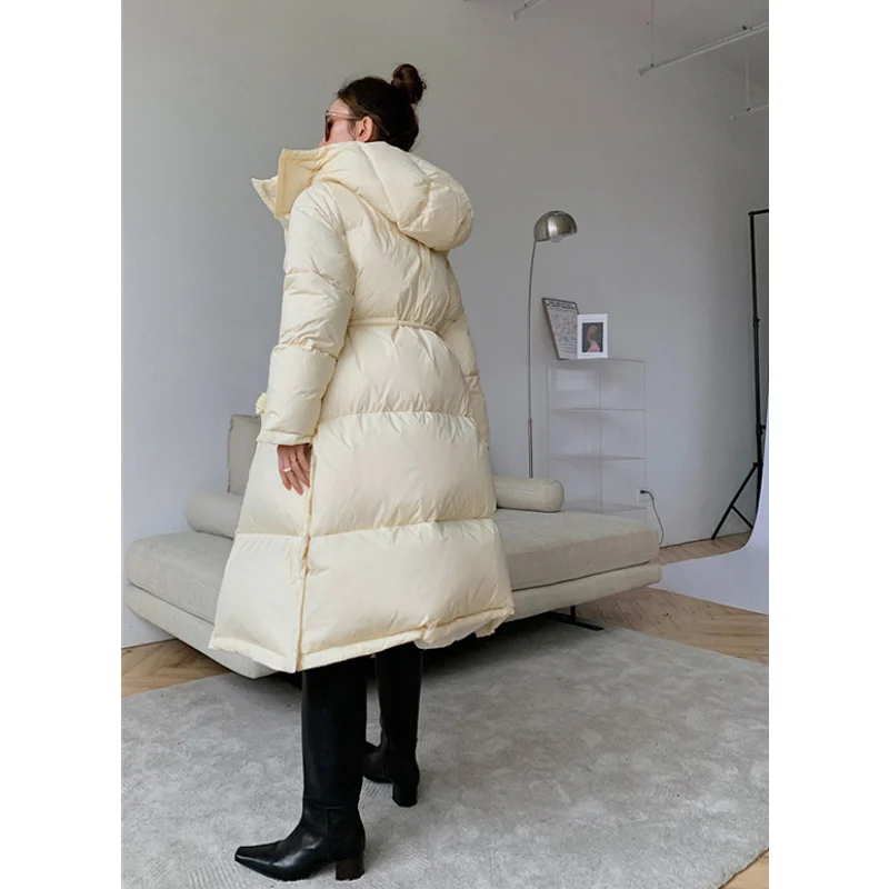 LUXUV Design New Winter Womens Chic Long Warm Down Jacket Stand-up Collar With a Hood Cold  Windproof Parkas Preppy Bold Fashion