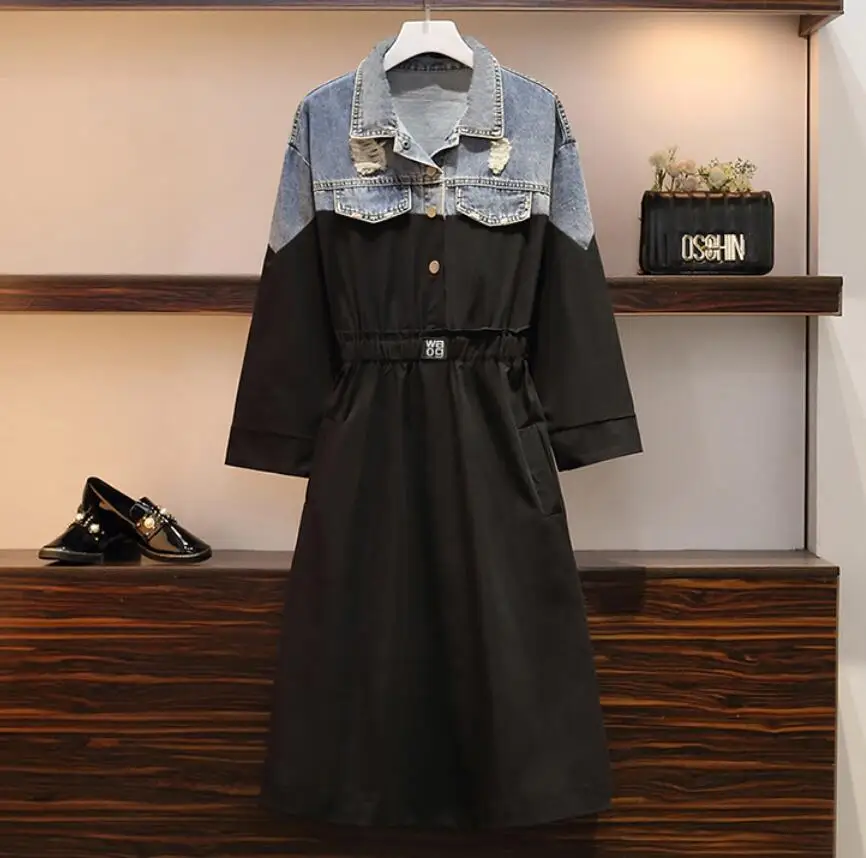 4XL Осенняя Новая модная длинная джинсовая куртка-ветровка с дырками