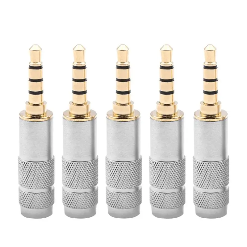 

5PCS Gold Plated 3.5mm Stereo Headphone Jack Plug 4Pole Solders Connectors 203A