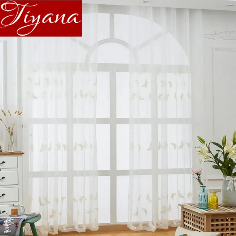 Занавески из вуали с вышивкой прозрачные белые занавески чистой сетки бабочками