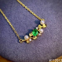 kjjeaxcmy fine jewelry natural emerald 925 sterling silver fashion girl new pendant necklace chain support test hot selling