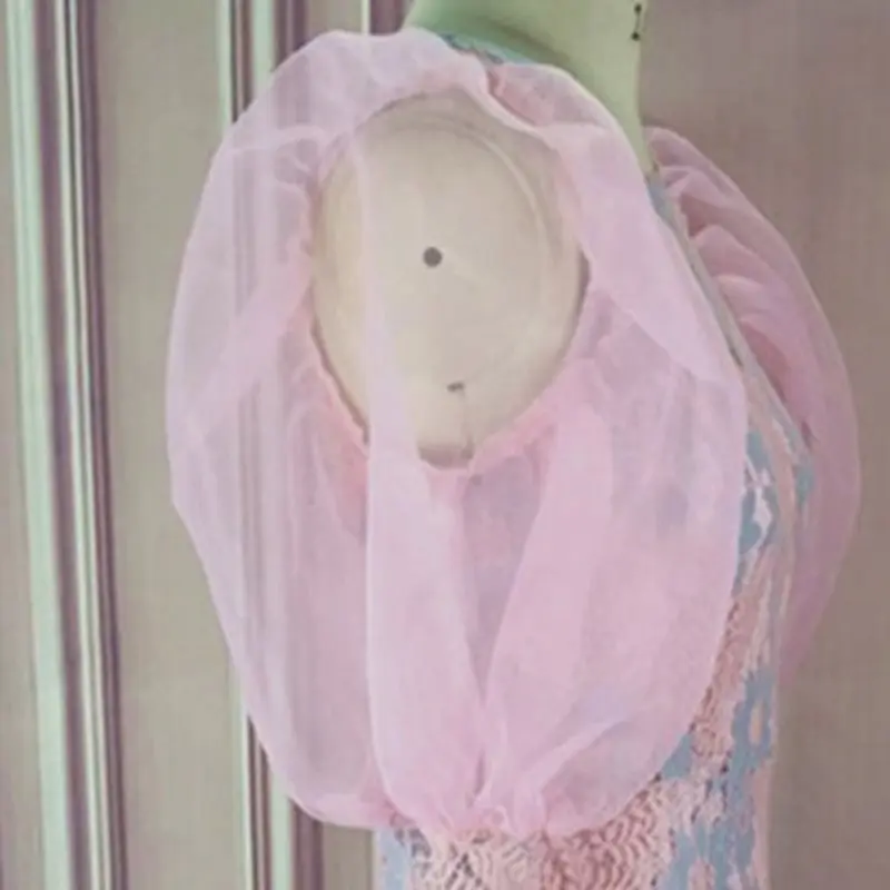 Розовые кружевные женские обтягивающие платья с пышными рукавами 2019 элегантные