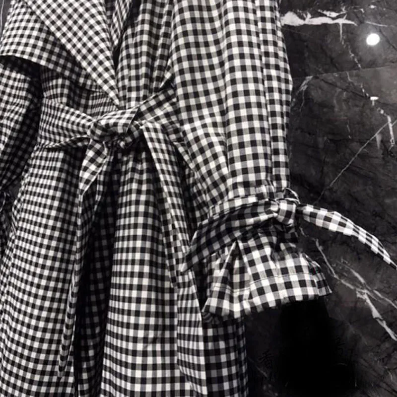 

Spring Autumn Plaid Trench Coat Women Plus Sashes Classic Elegant High Quality Office Lady Female Mid-length Casual Windbreaker