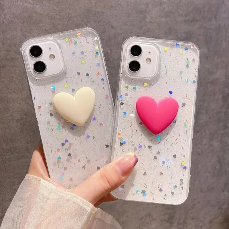 

3D Love Transparent Soft Case For iPhone 12 11 Pro Max Mini Heart Shockproof Back Cover for iphone X XR XS Max 7 8 Plus SE2020