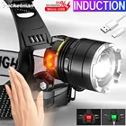 Мощный налобный фонарь с датчиком, головная лампа с USB-зарядкой, уличный водонепроницаемый фонарь, ночник для кемпинга, рабочего освещения